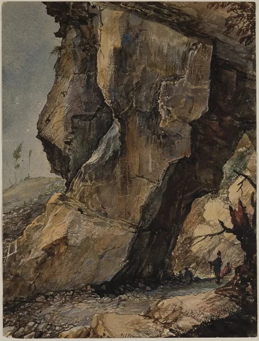 Framed Print : Mountain Scene with Crag and Soldiers, c1849. Creator: George Loring Brown Framed Print : Mountain Scene with Crag and Soldiers, c1849. Creator: George Loring Brown
