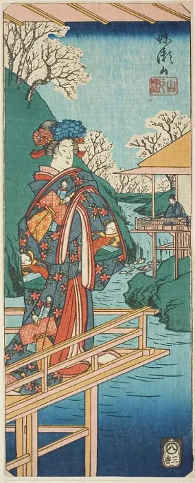 Framed Print : The Mountain Scene from the play Imoseyama (Imoseyama, yama no dan), section of a sheet fr... 1854. Creator: Ando Hiroshige Framed Print : The Mountain Scene from the play Imoseyama (Imoseyama, yama no dan), section of a sheet fr... 1854. Creator: Ando Hiroshige