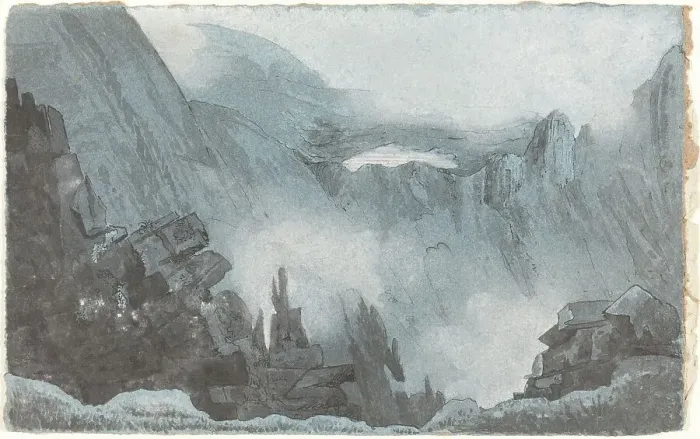 Framed Print : Mountain Scene with Rocks, first half 19th century. Creator: Cotman, John Sell, Follower of Framed Print : Mountain Scene with Rocks, first half 19th century. Creator: Cotman, John Sell, Follower of