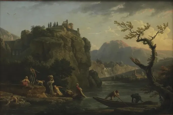 Framed Print : Mountain Scenery with a River, 1770. Creator: Claude-Joseph Vernet Framed Print : Mountain Scenery with a River, 1770. Creator: Claude-Joseph Vernet