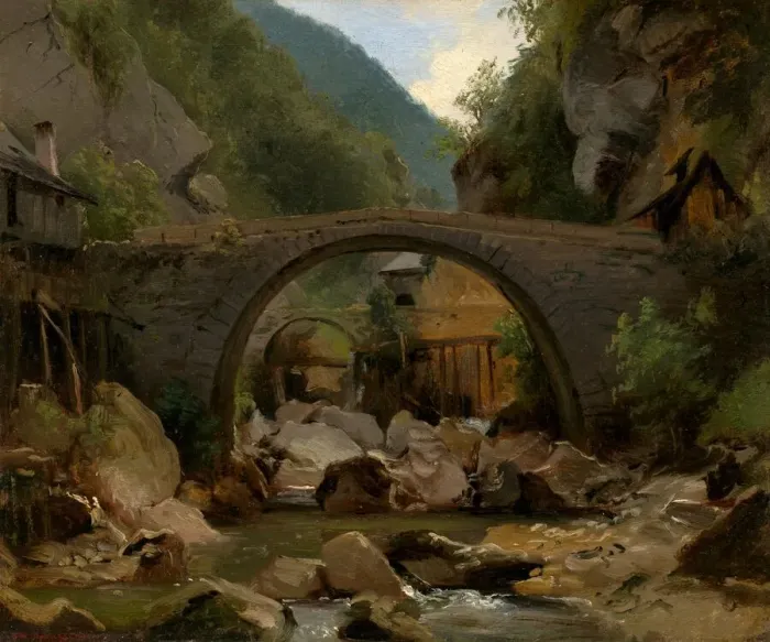 Framed Print : Mountain Stream in the Auvergne, 1830. Creator: Theodore Rousseau Framed Print : Mountain Stream in the Auvergne, 1830. Creator: Theodore Rousseau