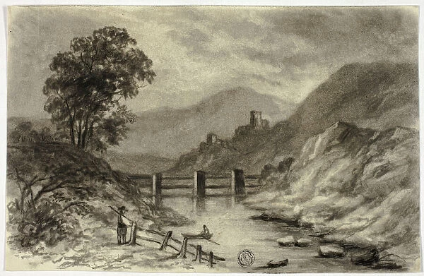 Mountain Stream with Boat, c. 1855. Creator: Elizabeth Murray
