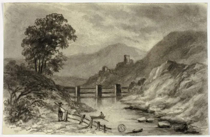 Framed Print : Mountain Stream with Boat, c. 1855. Creator: Elizabeth Murray Framed Print : Mountain Stream with Boat, c. 1855. Creator: Elizabeth Murray