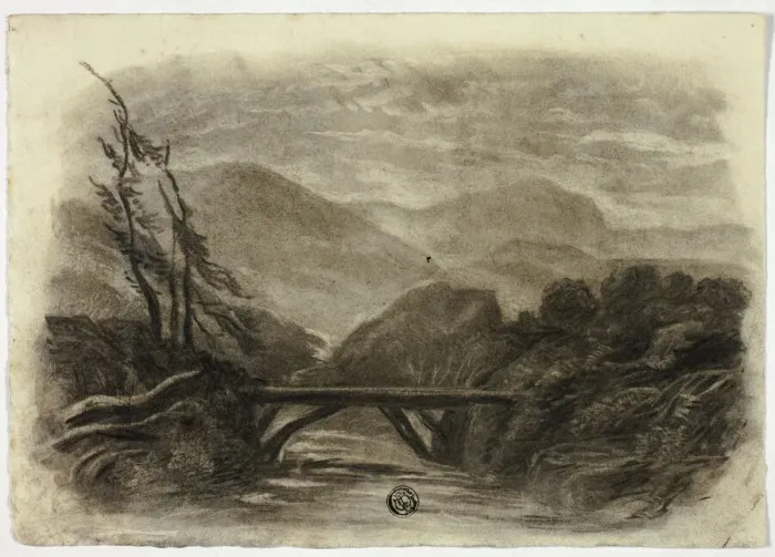 Framed Print : Mountain Stream with Small Bridge I, c. 1855. Creator: Elizabeth Murray Framed Print : Mountain Stream with Small Bridge I, c. 1855. Creator: Elizabeth Murray