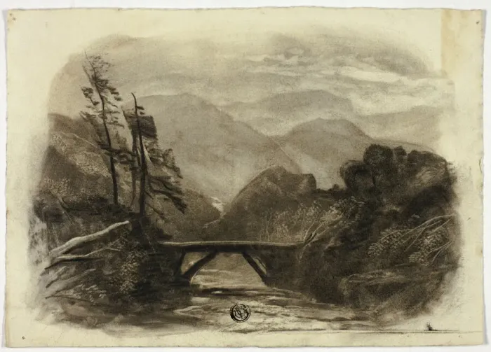 Framed Print : Mountain Stream with Small Bridge II, c. 1855. Creator: Elizabeth Murray Framed Print : Mountain Stream with Small Bridge II, c. 1855. Creator: Elizabeth Murray