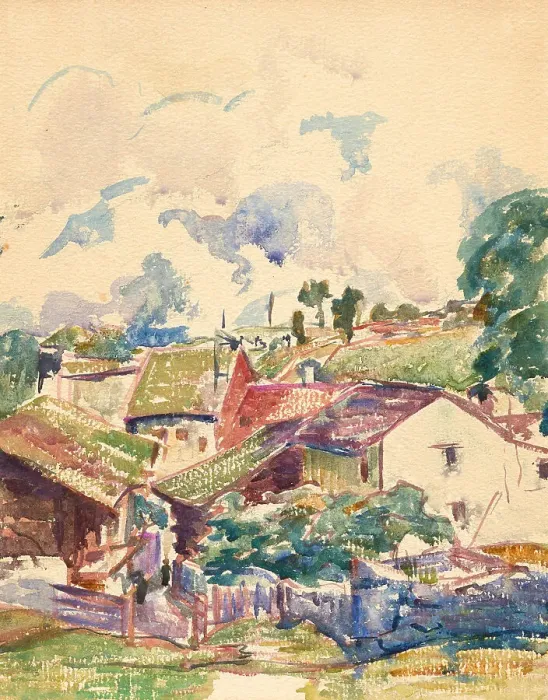 Framed Print : Mountain Village. Creator: Giacometti, Giovanni (1868-1933) Framed Print : Mountain Village. Creator: Giacometti, Giovanni (1868-1933)