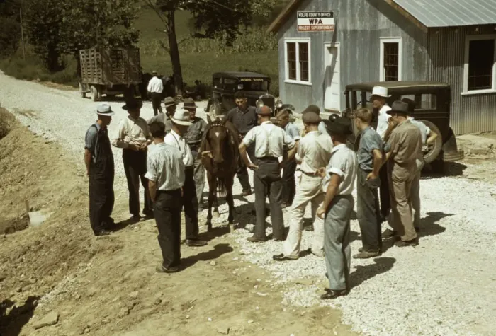 Framed Print : Mountaineers and farmers trading mules and horses on Jockey St. Campton, Wolfe County, Ky. 1940 Creator: Marion Post Wolcott