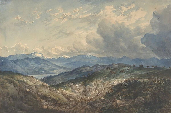 Mountainous Landscape with Approaching Thunderstorm, 19th century. Creator: Anon