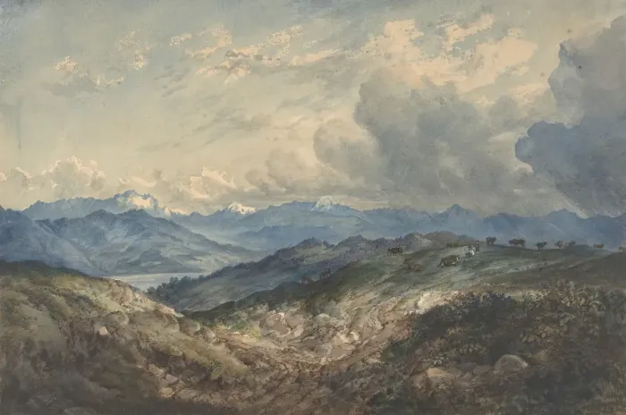 Framed Print : Mountainous Landscape with Approaching Thunderstorm, 19th century. Creator: Anon Framed Print : Mountainous Landscape with Approaching Thunderstorm, 19th century. Creator: Anon