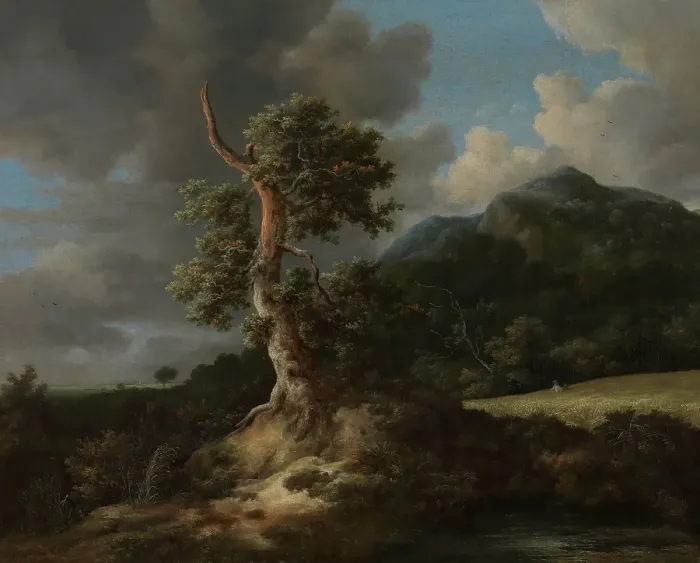 Framed Print : Mountainous Landscape with a Blasted Oak Tree, The 1660s. Creator: Jacob van Ruisdael