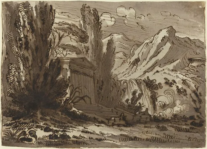 Framed Print : Mountainous Landscape with Classical Temple. Creator: Felice Giani Framed Print : Mountainous Landscape with Classical Temple. Creator: Felice Giani