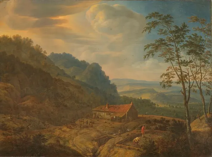 Framed Print : Mountainous Landscape with Farm, 1663. Creator: Herman Saftleven the Younger