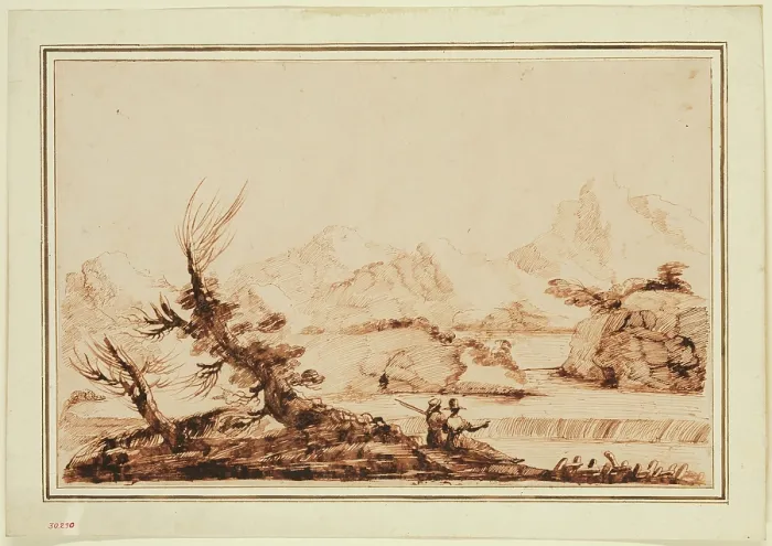 Framed Print : Mountainous Landscape with Figures, 18th century. Creator: Unknown Framed Print : Mountainous Landscape with Figures, 18th century. Creator: Unknown