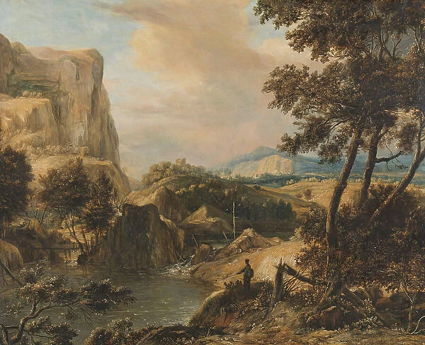 Mountainous landscape with fisherman, 1650-1692. Creator: Roelant Roghman