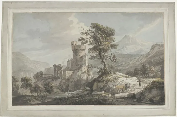 Framed Print : Mountainous Landscape with a Fortress, 1760. Creator: Paul Sandby Framed Print : Mountainous Landscape with a Fortress, 1760. Creator: Paul Sandby