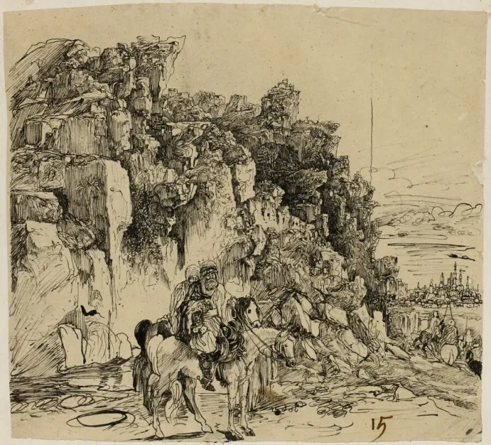 Framed Print : Mountainous Landscape with Horsemen, n. d. Creator: Rodolphe Bresdin Framed Print : Mountainous Landscape with Horsemen, n. d. Creator: Rodolphe Bresdin