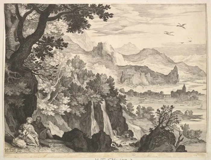 Framed Print : Mountainous Landscape with the Rest on the Flight into Egypt. n. d Framed Print : Mountainous Landscape with the Rest on the Flight into Egypt. n. d