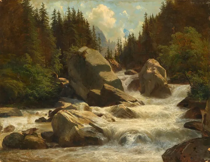 Framed Print : Mountainous Landscape with a Torrent. Creator: Calame, Alexandre (1810-1864) Framed Print : Mountainous Landscape with a Torrent. Creator: Calame, Alexandre (1810-1864)