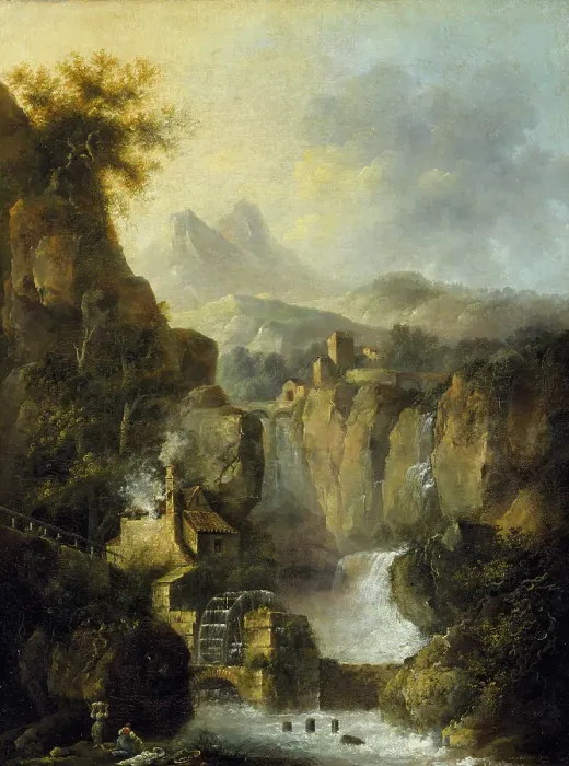 Framed Print : Mountainous Landscape with a Waterfall, 1803. Creator: Louis Belanger Framed Print : Mountainous Landscape with a Waterfall, 1803. Creator: Louis Belanger