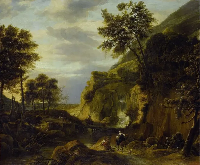 Framed Print : Mountainous landscape with waterfall, 1650-1692. Creator: Roelant Roghman Framed Print : Mountainous landscape with waterfall, 1650-1692. Creator: Roelant Roghman