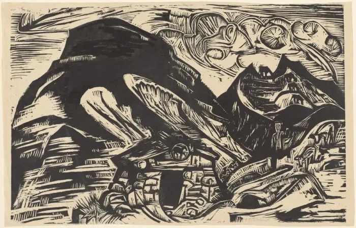 Framed Print : Mountains with a Mountain Hut, 1921. Creator: Ernst Kirchner Framed Print : Mountains with a Mountain Hut, 1921. Creator: Ernst Kirchner