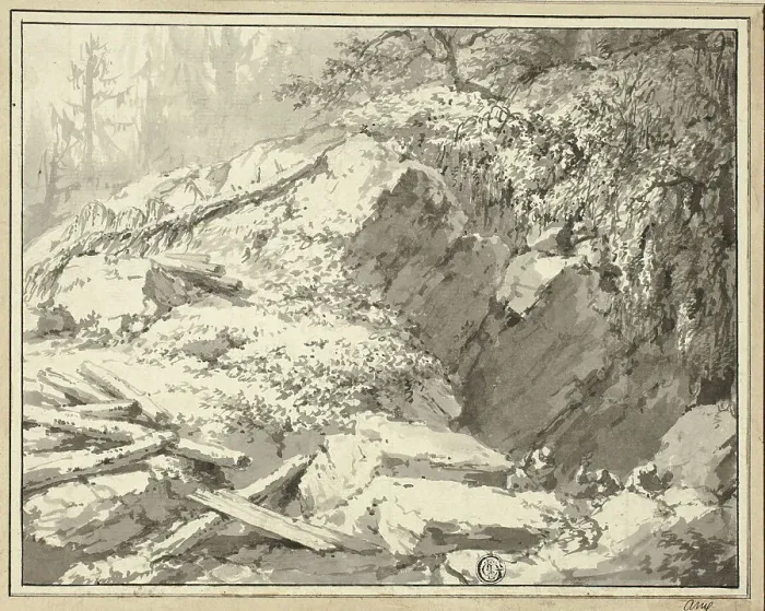 Framed Print : Mountainside with Fallen Tree, n.d. Creator: Friedrich Wilhelm Gmelin Framed Print : Mountainside with Fallen Tree, n.d. Creator: Friedrich Wilhelm Gmelin