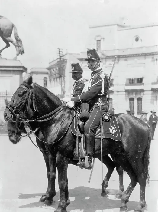 Framed Print : Mounted Police, Mexico City, Mexico, 1913. Creator: Harris & Ewing. Mounted Police, Mexico City, Mexico, 1913. Creator: Harris & Ewing