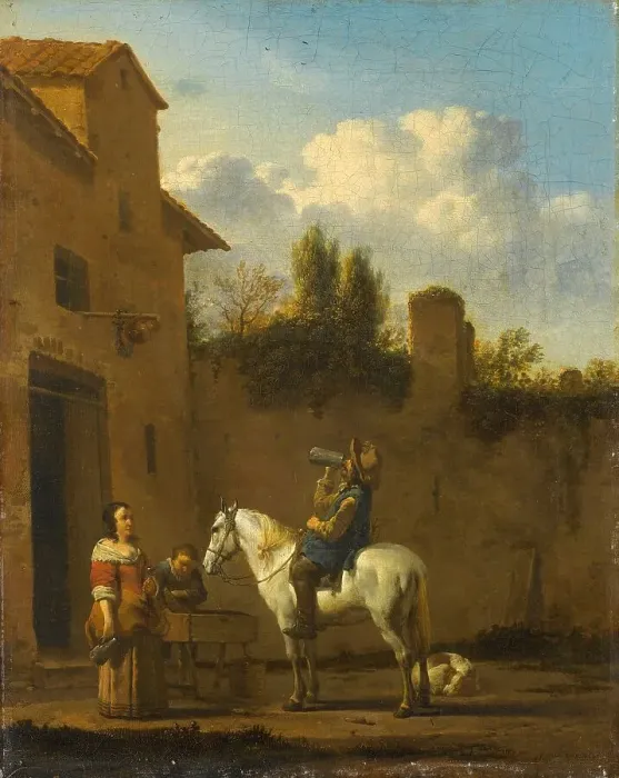 Framed Print : Mounted Trumpeter taking a Drink, 1650-1660. Creator: Karel Du Jardin Framed Print : Mounted Trumpeter taking a Drink, 1650-1660. Creator: Karel Du Jardin
