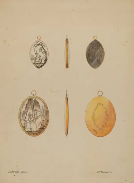 Framed Print : Mourning Pendants, c. 1936. Creator: William P. Shearwood