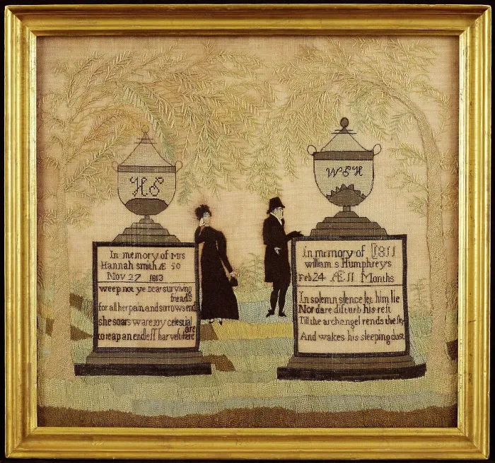 Framed Print : Mourning Sampler, Massachusetts, c. 1815. Creator: Unknown Framed Print : Mourning Sampler, Massachusetts, c. 1815. Creator: Unknown