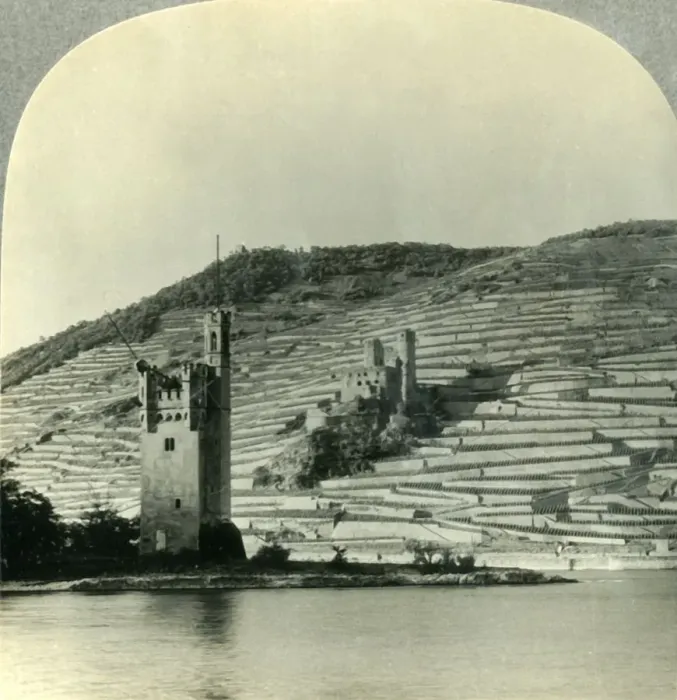 Framed Print : The Mouse Tower and Ehrenfels Castle on the Rhine, Germany, c1930s. Creator: Unknown Framed Print : The Mouse Tower and Ehrenfels Castle on the Rhine, Germany, c1930s. Creator: Unknown