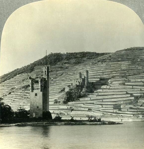 The Mouse Tower and Ehrenfels Castle on the Rhine, Germany, c1930s. Creator: Unknown