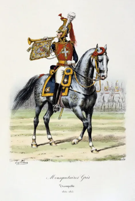 Framed Print : Mousquetaires Gris, Trumpeter, 1814-15. Artist: Eugene Titeux Framed Print : Mousquetaires Gris, Trumpeter, 1814-15. Artist: Eugene Titeux