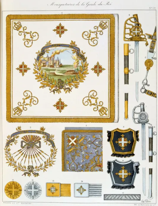 Framed Print : Mousquetaires de la Garde du Roi, Insignia Artist: Eugene Titeux Framed Print : Mousquetaires de la Garde du Roi, Insignia Artist: Eugene Titeux