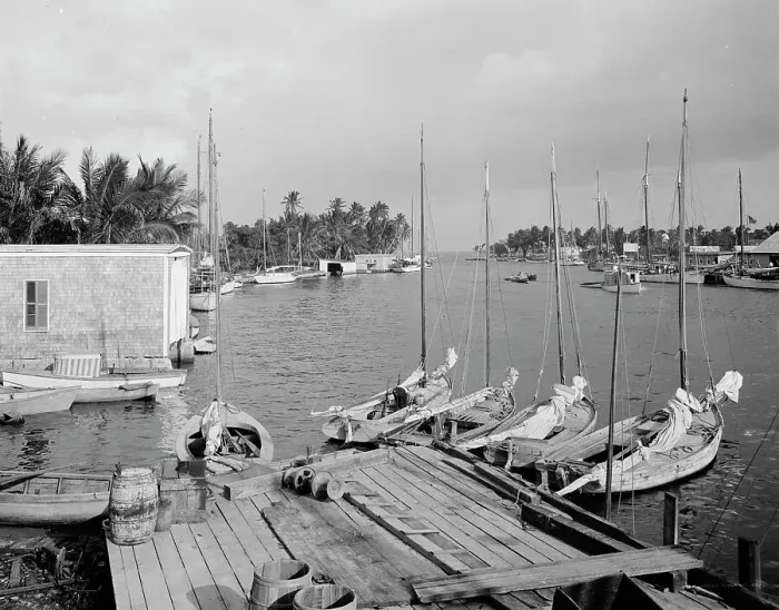 Framed Print : Mouth of the Miami River and Biscayne Bay, Miami, Fla. between 1900 and 1920. Creator: Unknown Framed Print : Mouth of the Miami River and Biscayne Bay, Miami, Fla. between 1900 and 1920. Creator: Unknown