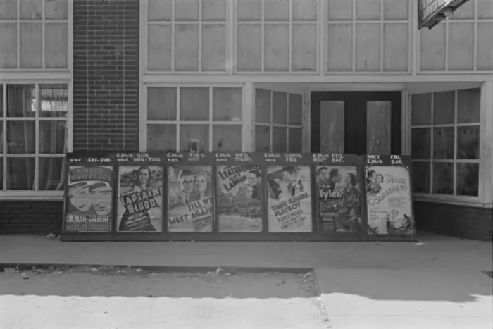Framed Print : Movie posters, vicinity of Moundsville, Alabama, 1936. Creator: Walker Evans Framed Print : Movie posters, vicinity of Moundsville, Alabama, 1936. Creator: Walker Evans