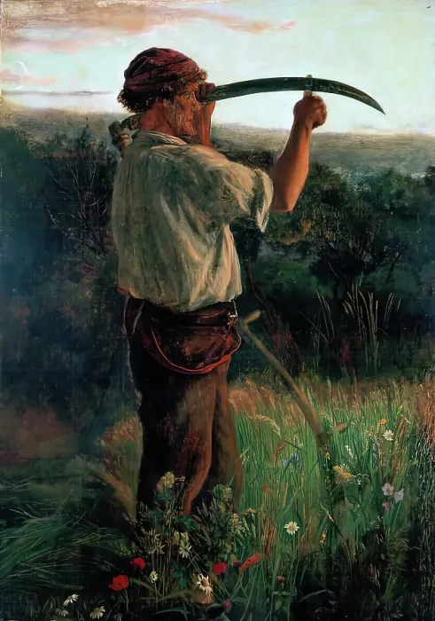 Framed Print : The Mower, c1865. Creator: Arthur Hughes Framed Print : The Mower, c1865. Creator: Arthur Hughes