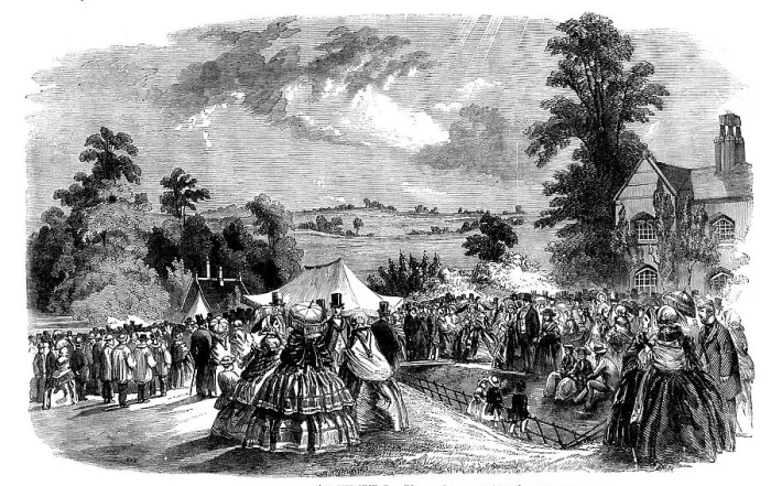 Framed Print : Mowing, Shearing, and Cottagers Flower Show, at Coleshill Park - the Distribution of the... 1858. Creator: Unknown Framed Print : Mowing, Shearing, and Cottagers Flower Show, at Coleshill Park - the Distribution of the... 1858. Creator: Unknown