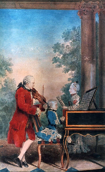 The Mozart family in Paris in 1763. Artist: Louis de Carmontelle