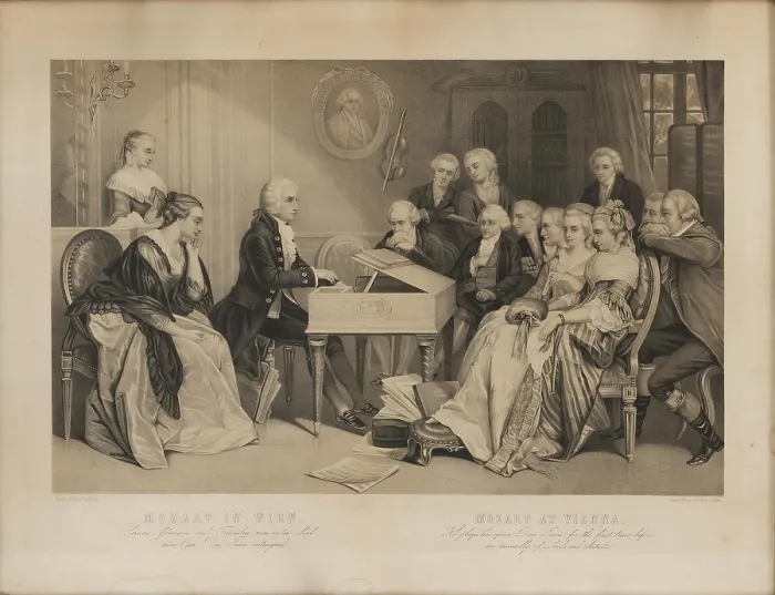 Framed Print : Mozart at Vienna. He plays his opera Don Juan for the first time, c1850. Creator: Cornilliet, Jean Baptiste Alfred (1807-1895) Framed Print : Mozart at Vienna. He plays his opera Don Juan for the first time, c1850. Creator: Cornilliet, Jean Baptiste Alfred (1807-1895)