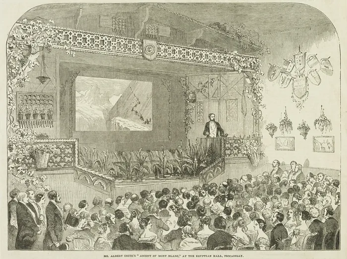 Framed Print : Mr Albert Smith's 'Ascent of Mont Blanc', at the Egyptian Hall, Piccadilly, 1852 Framed Print : Mr Albert Smith's 'Ascent of Mont Blanc', at the Egyptian Hall, Piccadilly, 1852