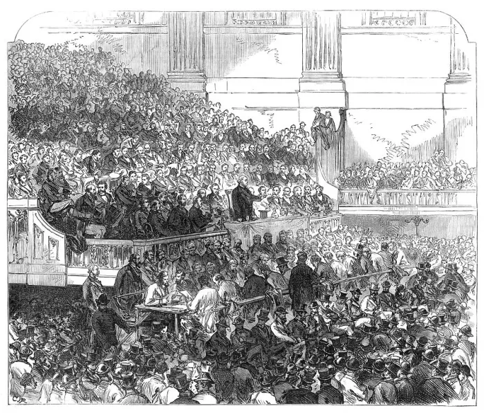 Framed Print : Mr. Bright speaking at the Townhall, Birmingham, 1870. Creator: C J R Framed Print : Mr. Bright speaking at the Townhall, Birmingham, 1870. Creator: C J R