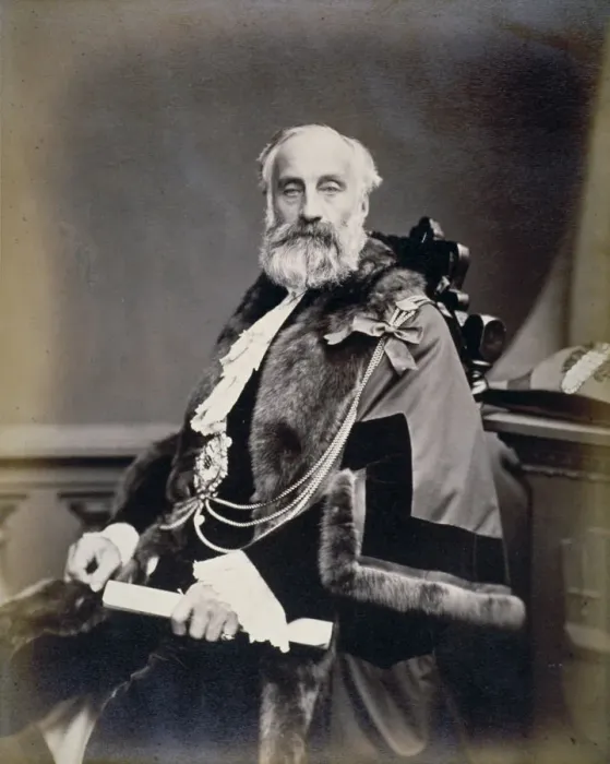Framed Print : Mr Burt, Sheriff of London, wearing scarlet gown, shrieval badge and chain, c1865 Framed Print : Mr Burt, Sheriff of London, wearing scarlet gown, shrieval badge and chain, c1865