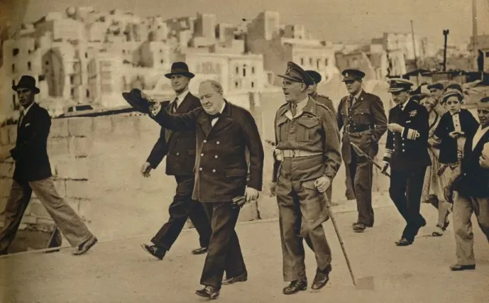 Framed Print : Mr. Churchill called at Malta, where he is seen with Field-Marshal Lord Gort, 1943-1944 Framed Print : Mr. Churchill called at Malta, where he is seen with Field-Marshal Lord Gort, 1943-1944
