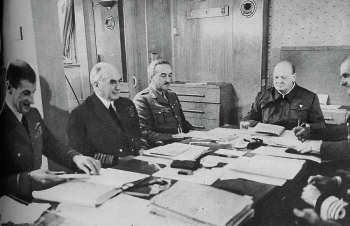 Framed Print : Mr Churchill at a conference on board ship, 1943-1944 Framed Print : Mr Churchill at a conference on board ship, 1943-1944