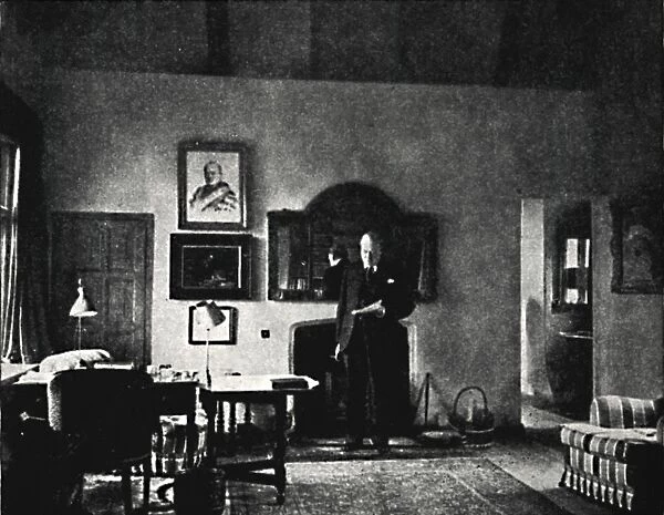 Mr. Churchill in His Study at Westerham, 1930s, (1945). Creator: Unknown
