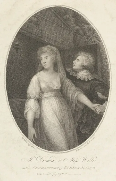 Framed Print : Mr. Dimond and Miss Wallis in the Characters of Romeo and Juliet, May 1, 1796 Framed Print : Mr. Dimond and Miss Wallis in the Characters of Romeo and Juliet, May 1, 1796