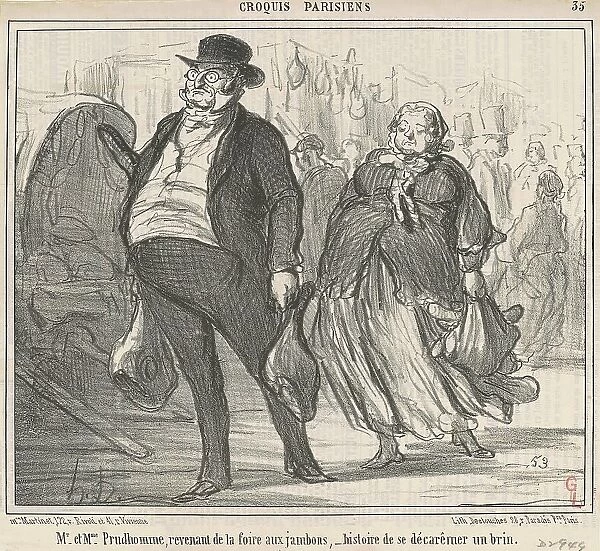 Mr et Mme Prudohomme revenant de la foire... 19th century. Creator: Honore Daumier