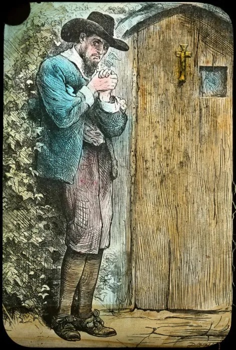 Framed Print : Mr Fearing at the gate, from The Pilgrims Progress, late 19th or early 20th century Framed Print : Mr Fearing at the gate, from The Pilgrims Progress, late 19th or early 20th century