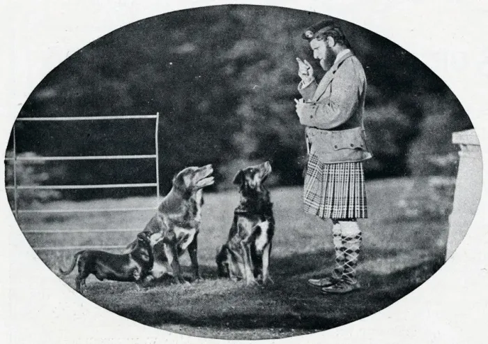 Framed Print : Mr. Francis Clark, The Queens Gillie, with three of her favourite dogs, c1899, (1901). Artist: GW Wilson and Company Framed Print : Mr. Francis Clark, The Queens Gillie, with three of her favourite dogs, c1899, (1901). Artist: GW Wilson and Company